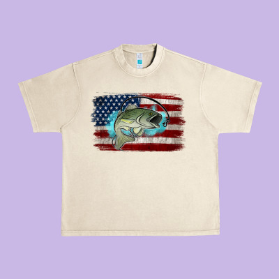 American Flag Fish Urban Heavy Tee Designed By Jasminsmagicworld