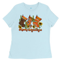 Baby Blue western Christmas Ladies Tee - CowhideDigitalArt
