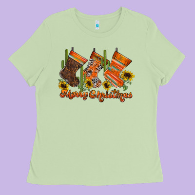 Western Christmas Ladies Tee Designed By Cowhidedigitalart