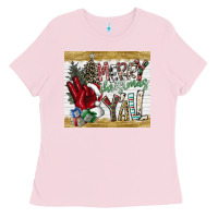 Bubblegum Pink merry christmas y'all Ladies Tee - CowhideDigitalArt
