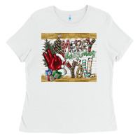 White merry christmas y'all Ladies Tee - CowhideDigitalArt
