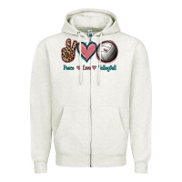 Oatmeal Heather Peace Love Volleyball Zipper Hoodie - Jasminsmagicworld