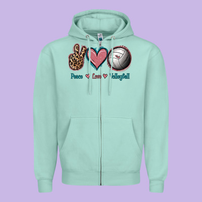 Peace Love Volleyball Zipper Hoodie Designed By Jasminsmagicworld