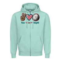Seafoam Peace Love Volleyball Zipper Hoodie - Jasminsmagicworld