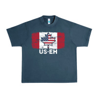 Us Eh American Canadian Flag Canada Day Leaf With Usa Flag Inside Urban Heavy Tee | Teevron