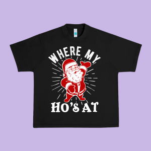 Where My Ho's At Funny Santa Christmas Pun Naughty Xmas Humor Gift Urban Heavy Tee Designed By Linhvisuals