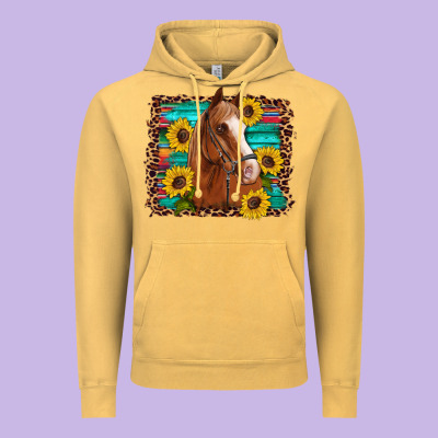 Horse Sunflowers Turquoise Wooden Serape Leopard Vintage Hoodie Designed By Artiststas