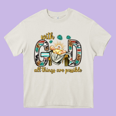 With God All Things Are Possible With Baby Jesus Bbs Heavy Core Tee Designed By Bundleandbundleshop