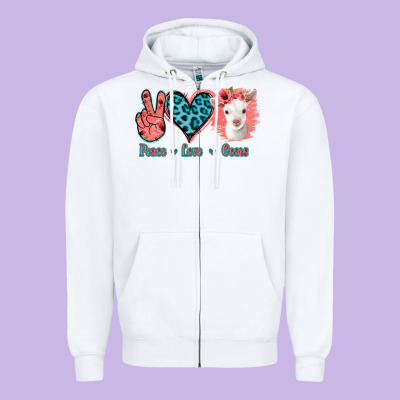 Peace Love Goats Zipper Hoodie Designed By Jasminsmagicworld