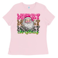 Bubblegum Pink merry merry merry christmas Ladies Tee - CowhideDigitalArt