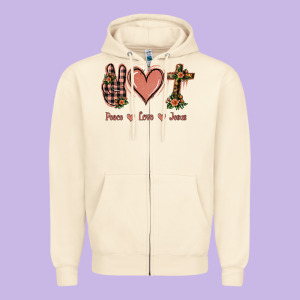 Peace Love Jesus Zipper Hoodie Designed By Jasminsmagicworld