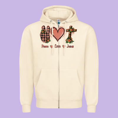 Peace Love Jesus Zipper Hoodie Designed By Jasminsmagicworld