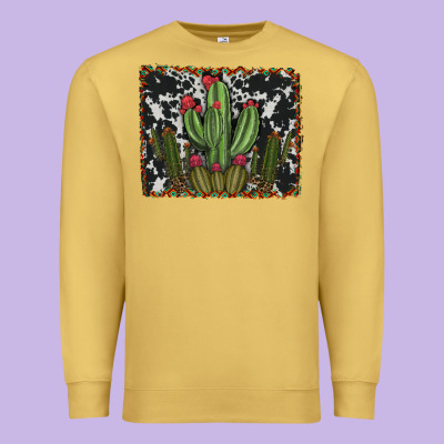 Aztec Cowhide Cacti Premium Sweatshirt Designed By Ranaportraitstore