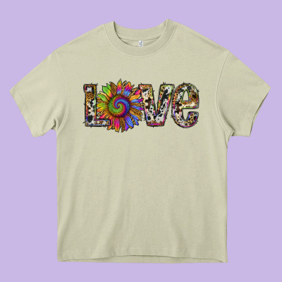 Tie Dye Sunflower Love Heavy Core Tee Designed By Ranaportraitstore