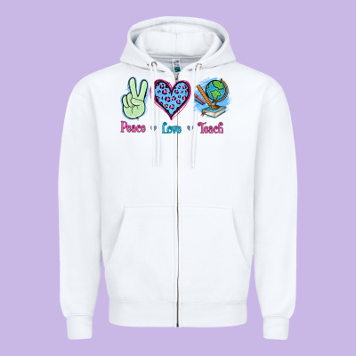 Peace Love Teach Zipper Hoodie Designed By Jasminsmagicworld