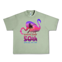 Oil Green earth day 50th anniversary pink flamingos sunset silhouette Urban Heavy Tee - linhVisuals