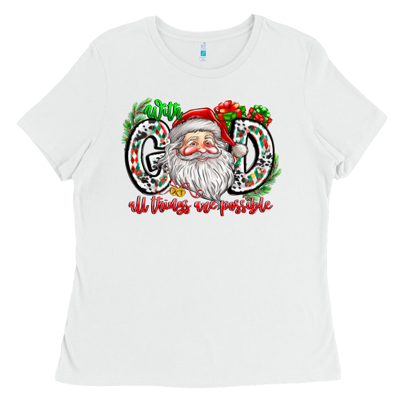 With God All Things Are Possible Santa Ladies Tee by CowhideDigitalArt | Teevron