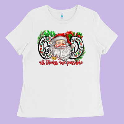 With God All Things Are Possible Santa Ladies Tee Designed By Cowhidedigitalart