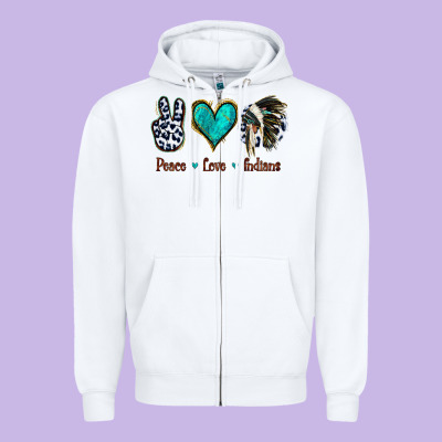 Peace Love Indians Zipper Hoodie Designed By Jasminsmagicworld