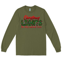 Army Green festive christmas lights text art Long Sleeve Tee - CowhideDigitalArt