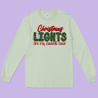 Festive Christmas Lights Text Art Long Sleeve Tee Designed By Cowhidedigitalart