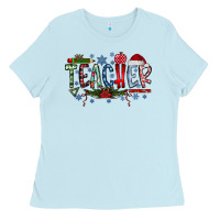 Baby Blue Teacher Christmas Ladies Tee - CowhideDigitalArt