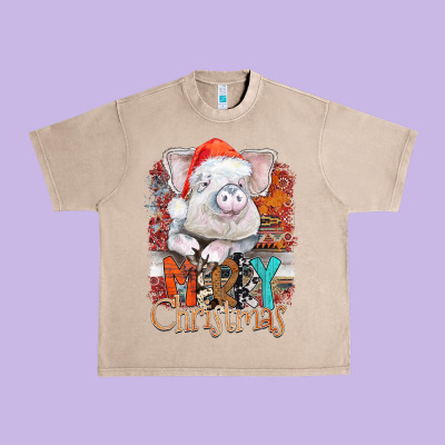 Merry Christmas Pig Urban Heavy Tee Designed By Cowhidedigitalart