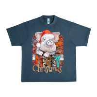 Midnight Navy merry Christmas pig Urban Heavy Tee - CowhideDigitalArt