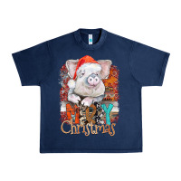 Navy merry Christmas pig Urban Heavy Tee - CowhideDigitalArt