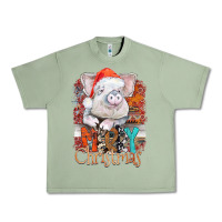 Oil Green merry Christmas pig Urban Heavy Tee - CowhideDigitalArt