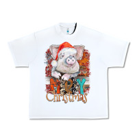 White merry Christmas pig Urban Heavy Tee - CowhideDigitalArt