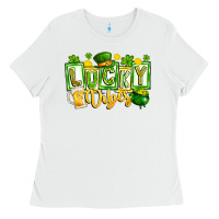 White Lucky Vibes Ladies Tee - CowhideDigitalArt