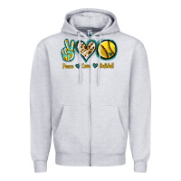 Heather Grey Peace Love Softball Zipper Hoodie - Jasminsmagicworld