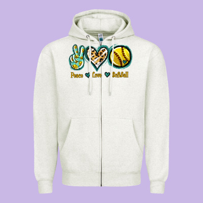 Peace Love Softball Zipper Hoodie Designed By Jasminsmagicworld