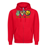 Red Peace Love Softball Zipper Hoodie - Jasminsmagicworld