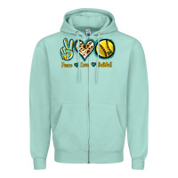 Seafoam Peace Love Softball Zipper Hoodie - Jasminsmagicworld