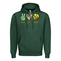 Sports Green Peace Love Softball Zipper Hoodie - Jasminsmagicworld