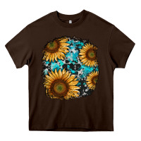 Chocolate Brown sunflower cowhide and turquoise patches Heavy Core Tee - RanaPortraitStore
