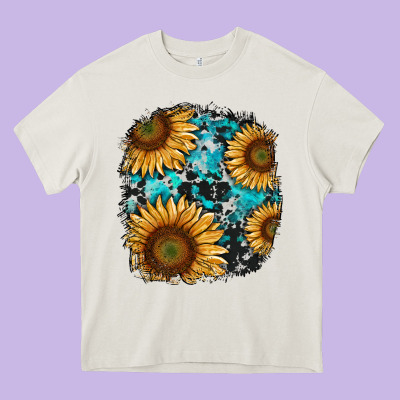 Sunflower Cowhide And Turquoise Patches Heavy Core Tee Designed By Ranaportraitstore