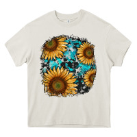 Cream sunflower cowhide and turquoise patches Heavy Core Tee - RanaPortraitStore