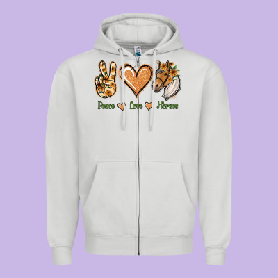 Peace Love Horses Zipper Hoodie Designed By Jasminsmagicworld