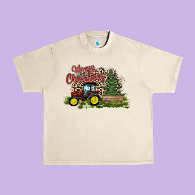 Merry Christmas Tractor Tree Urban Heavy Tee Designed By Cowhidedigitalart