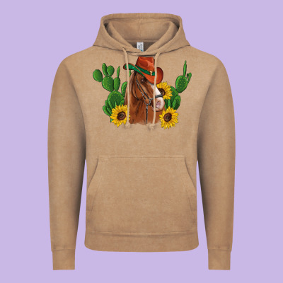 Western Horse Cowboy Hat Cactus Sunflowers Vintage Hoodie Designed By Artiststas