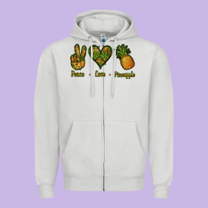 Peace Love Pineapple Zipper Hoodie Designed By Jasminsmagicworld