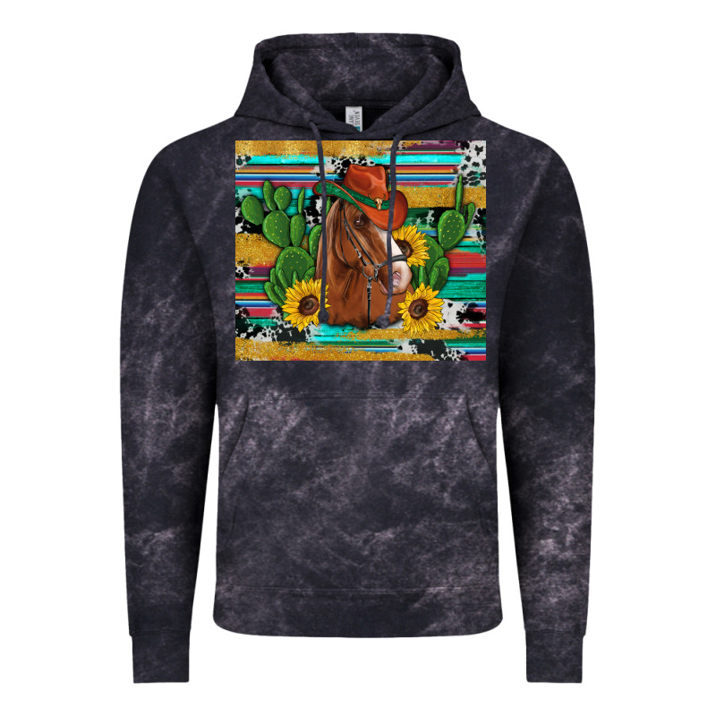 Western Horse Cowboy Hat Cactus Sunflowers Glitter Cowhide Serape Turq Vintage Hoodie by Artiststas | Teevron