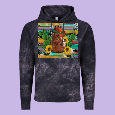 Western Horse Cowboy Hat Cactus Sunflowers Glitter Cowhide Serape Turq Vintage Hoodie Designed By Artiststas