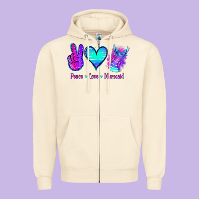 Peace Love Mermaid Zipper Hoodie Designed By Jasminsmagicworld