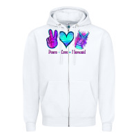 White Peace Love Mermaid Zipper Hoodie - Jasminsmagicworld