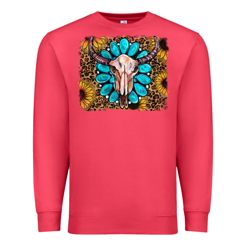 Leopard Sunflowers And Gemstone Skull Premium Sweatshirt by RanaPortraitStore | Teevron