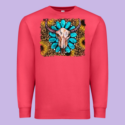 Leopard Sunflowers And Gemstone Skull Premium Sweatshirt Designed By Ranaportraitstore